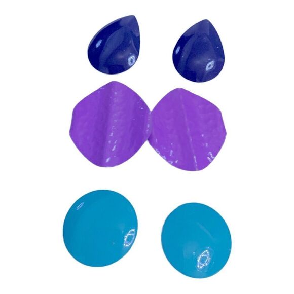Lot 3 pair of new old stock enamel clip earrings-turquoise-purple-navy - Picture 1 of 2